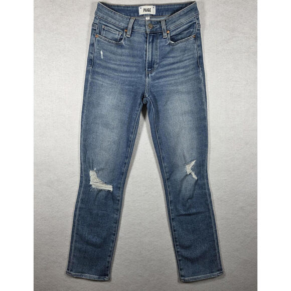 Paige Women's Size 24 Cindy Blue Jeans High-Rise Slim Fit Distressed Knees - Picture 1 of 16